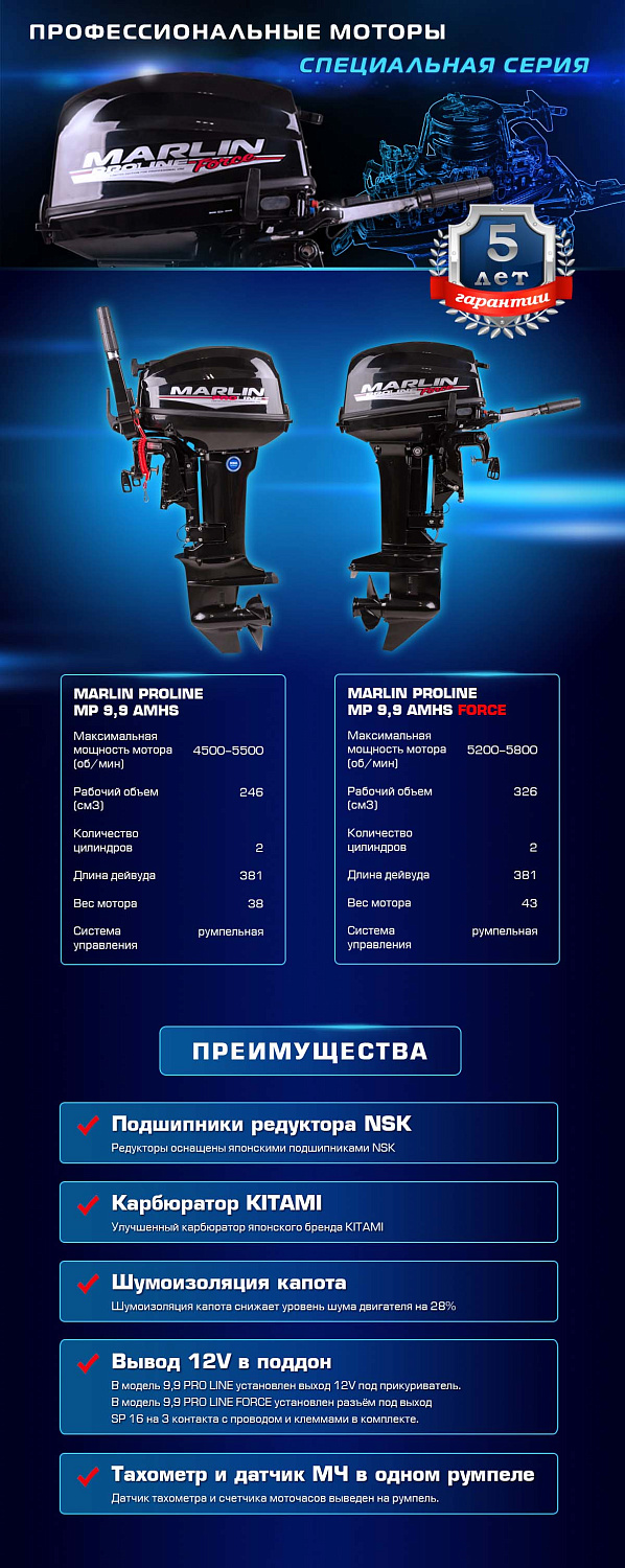 Лодочный мотор MARLIN PROLINE MP 9.9 (20) AMHS FORCE в Симферополе